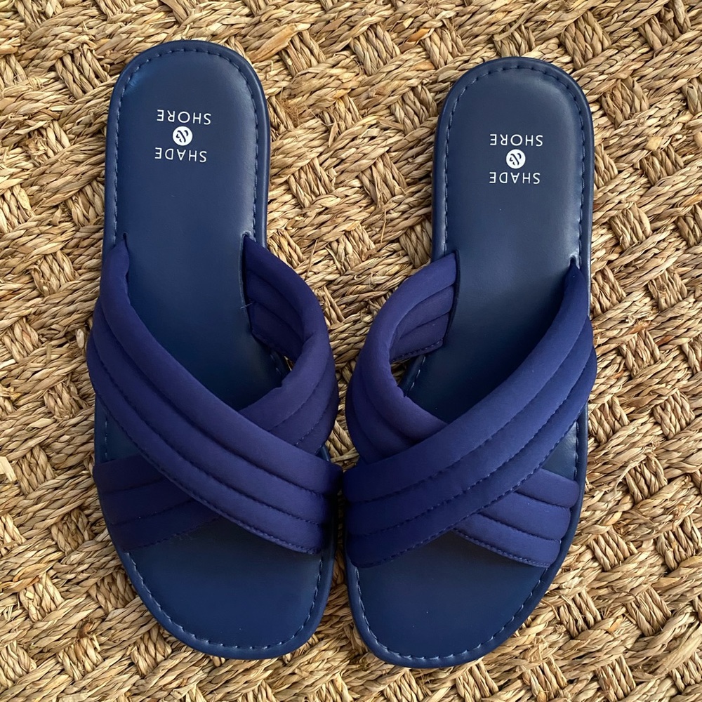 Shade & Shore Navy Blue Slip-On Maxie Sandals Shoes, Size 7